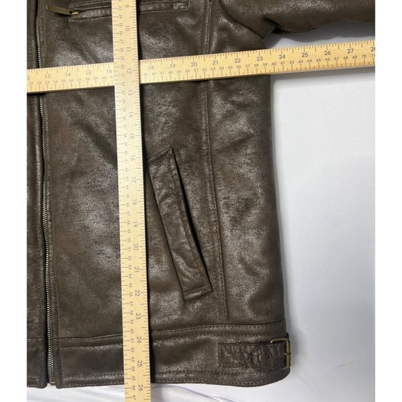 Tasso Elba Brown Faux Leather Jacket Men Winter Jacket Size M - Picture 10 of 13
